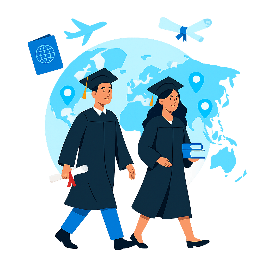 Student with globe and education signpost